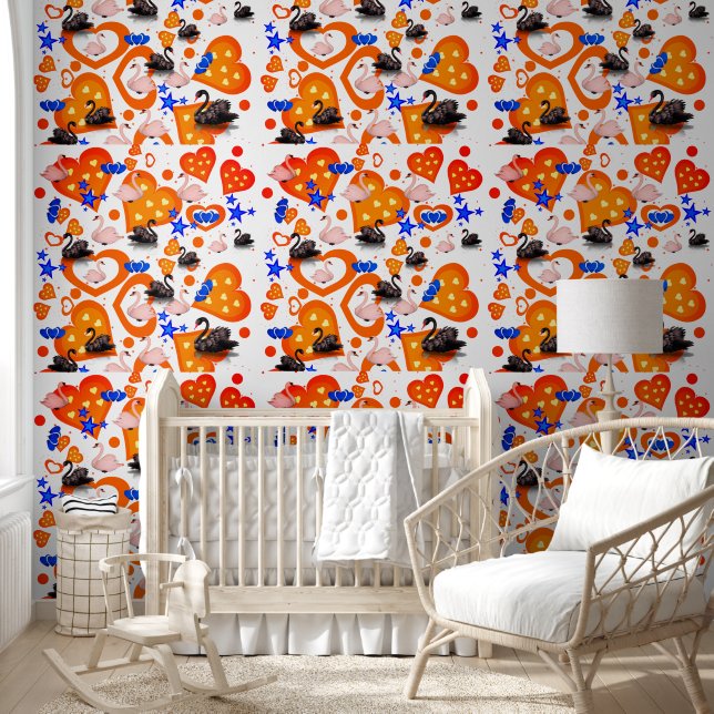Wallpaper Orange Hearts Swans Tapete (Kinder)