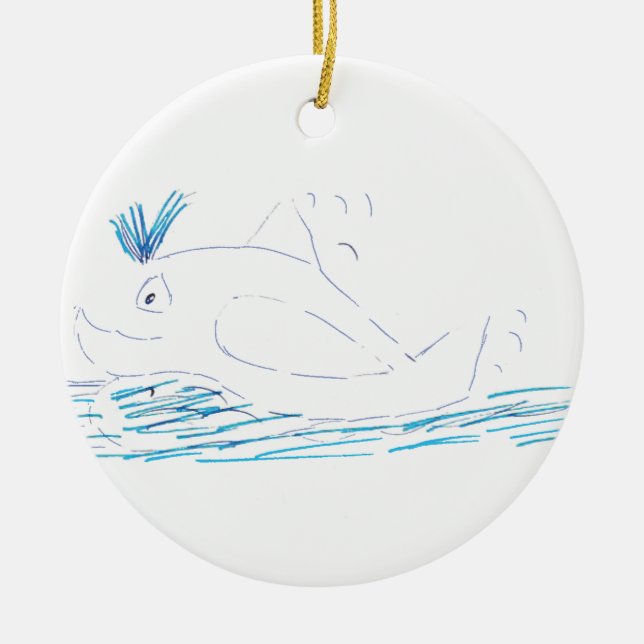 Wally Whale Christmas Round Decoration Keramikornament (Vorne)