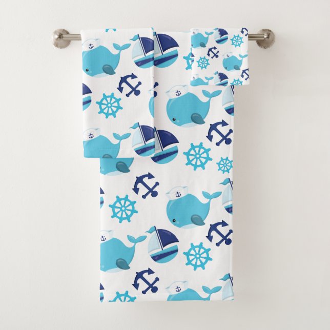 Walmuster, Niedliche Wale, Blauwale Badhandtuch Set (Insitu)