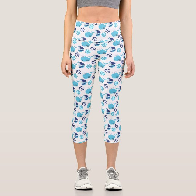 Walmuster, Niedliche Wale, Blauwale Capri Leggings (Vorderseite)