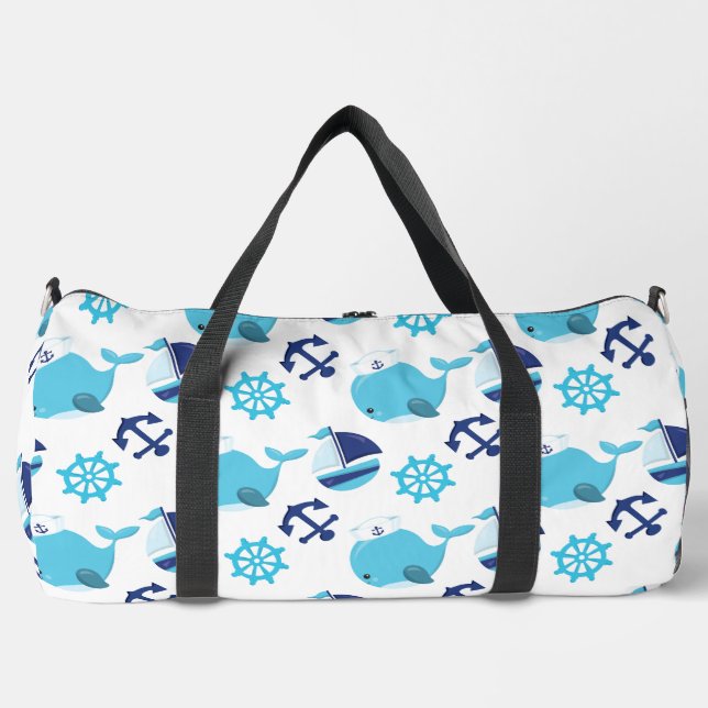Walmuster, Niedliche Wale, Blauwale Duffle Bag (Vorderseite)