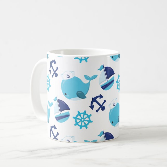 Walmuster, Niedliche Wale, Blauwale Kaffeetasse (Vorderseite Links)