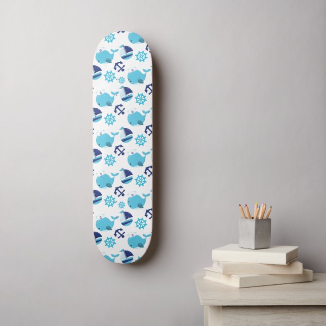 Walmuster, Niedliche Wale, Blauwale Skateboard (Wandkunst)