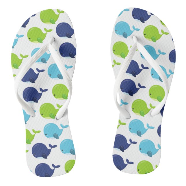 Walmuster, Niedliche Wale, Meerestiere Flip Flops (Fußbett)