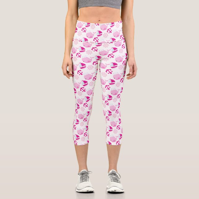 Walmuster, Niedliche Wale, rosa Wale Capri Leggings (Vorderseite)