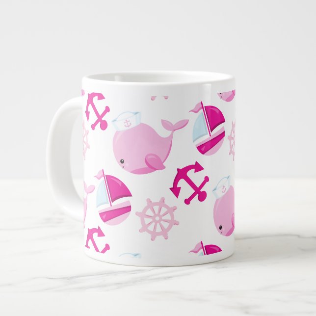 Walmuster, Niedliche Wale, rosa Wale Jumbo-Tasse (Vorderseite Links)