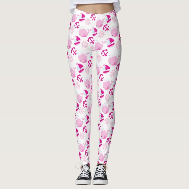 Walmuster, Niedliche Wale, rosa Wale Leggings (Vorderseite)