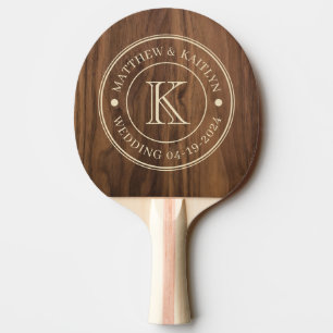 Walnuss Holz Hochzeitsmonogramm Tischtennis Schläger