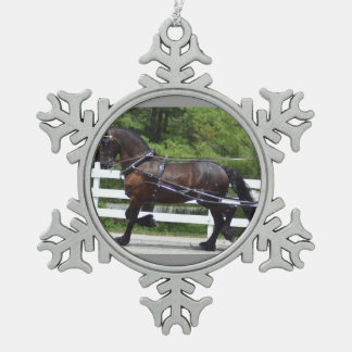 Walnusshügelwagen, der Pferdeshow fährt Schneeflocken Zinn-Ornament