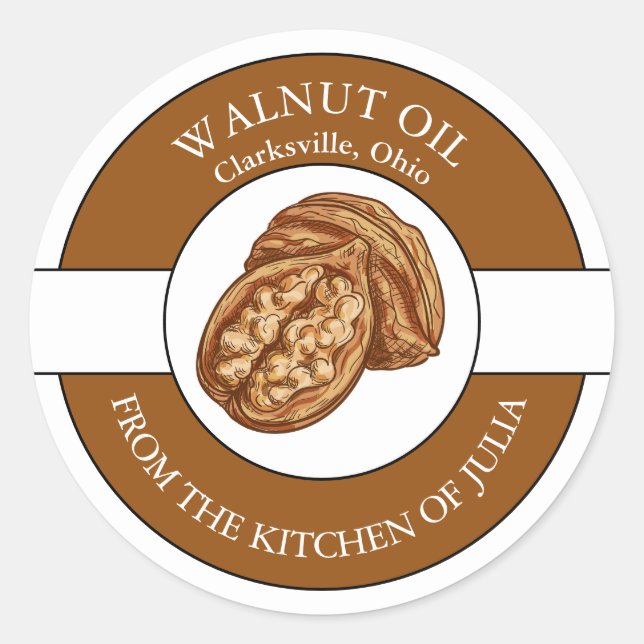 Walnussöl-Etikett Runder Aufkleber (Vorderseite)