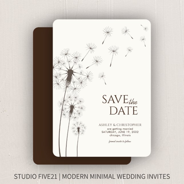 Walnut Brown Dandelion Wedding Save the Date Card (Von Creator hochgeladen)