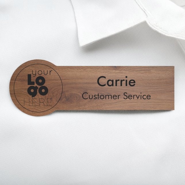 Walnut Wood Business Logo Modern Employee name Tag Namensschild (Von Creator hochgeladen)