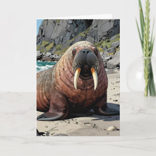 Walross an einem sandigen Strand Nur mal vorbeis Karte