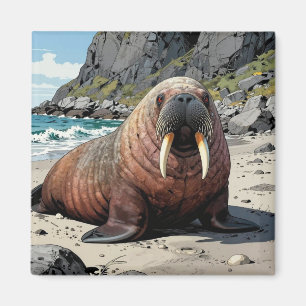 Walross auf einem Sandstrand Süße Tiere Magnet