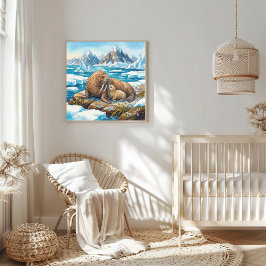 Walross-Mutter und Kinderkrippe Poster