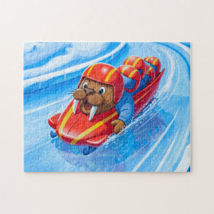 Walross rast die Strecke in einem schnellen Bobsch Puzzle