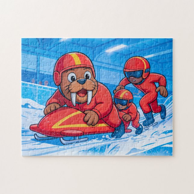 Walross startet einen Bobsleigh-Lauf auf einer sch Puzzle (Horizontal)