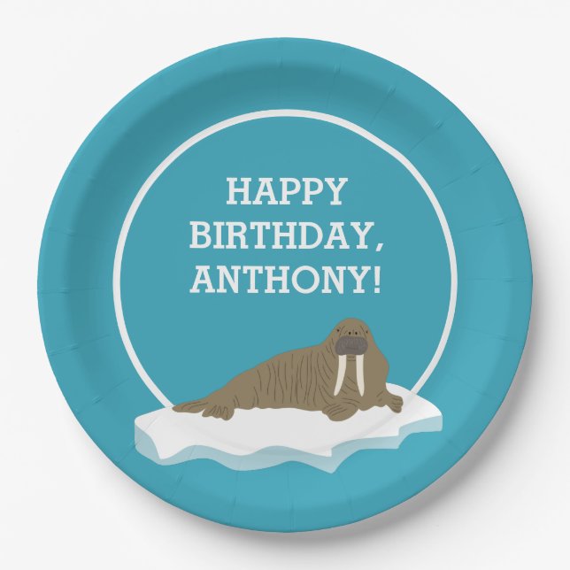 Walrus auf der Iceberg Custom Birthday Party Pappteller (Vorderseite)