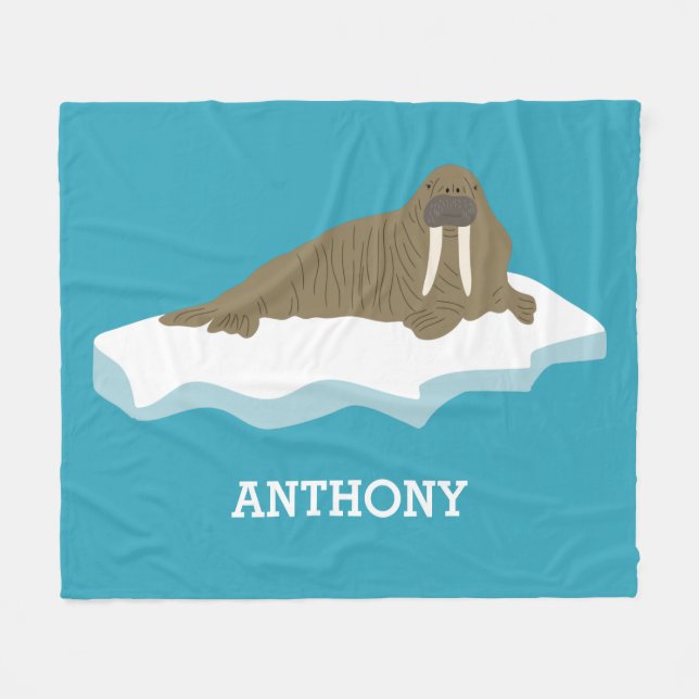 Walrus auf einer Iceberg-Illustration Personalisie Fleecedecke (Vorderseite (Horizontal))