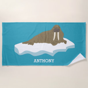 Walrus auf einer Iceberg-Illustration Personalisie Strandtuch