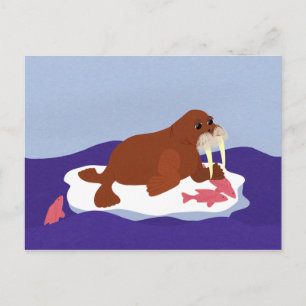 Walrus auf Iceberg mit Fisch Postkarte