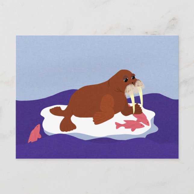 Walrus auf Iceberg mit Fisch Postkarte (Vorderseite)