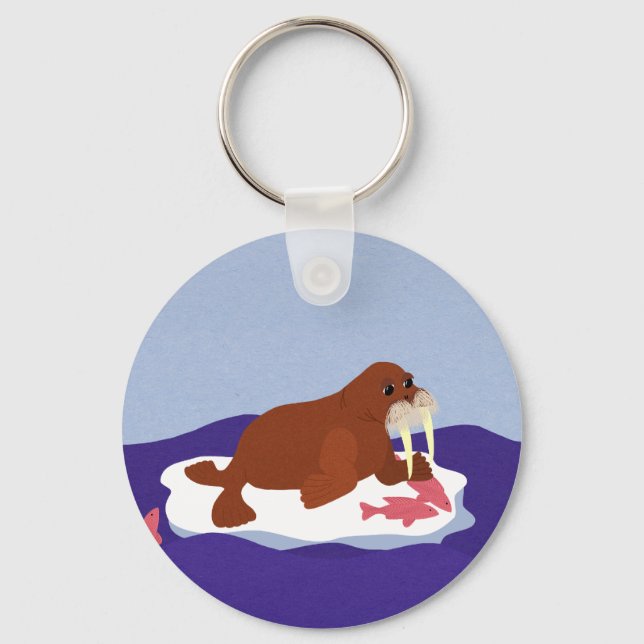 Walrus auf Iceberg mit Fisch Schlüsselanhänger (Vorderseite)