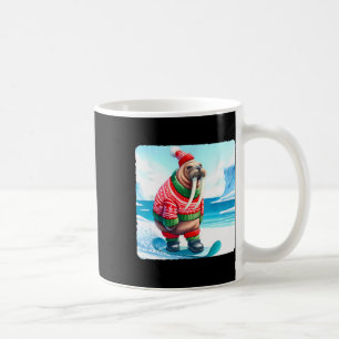 Walrus Balancing auf Snowboard. Snowboarding Snowb Kaffeetasse