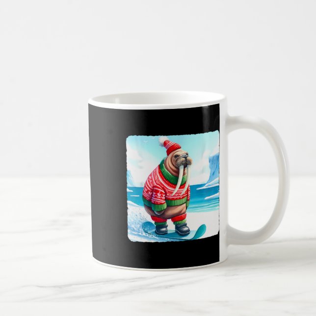 Walrus Balancing auf Snowboard. Snowboarding Snowb Kaffeetasse (Rechts)