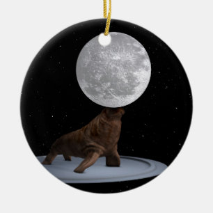 Walrus Balancing the Moon Keramikornament