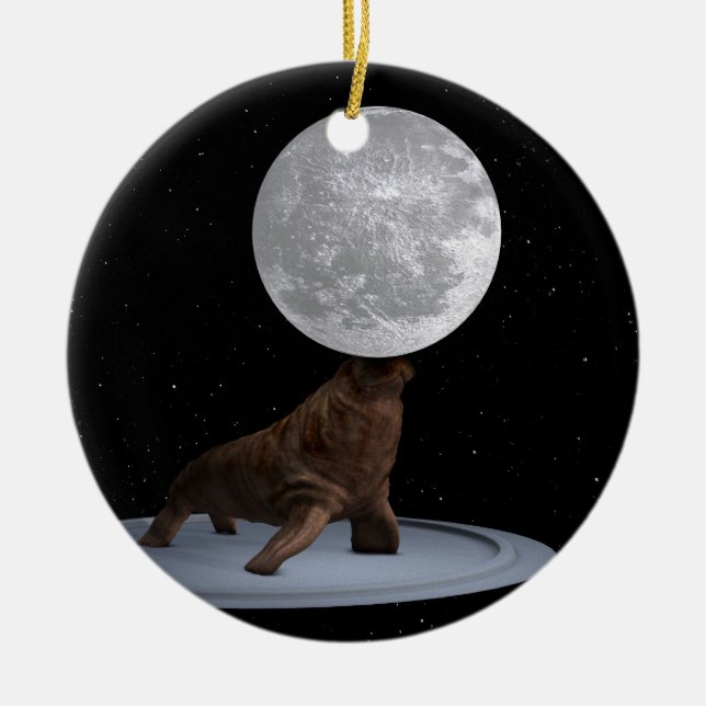 Walrus Balancing the Moon Keramikornament (Vorne)