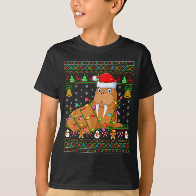 Walrus Christmas Lights Funny Santa Ugly Sweaters  T-Shirt (Vorderseite)