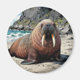 Walrus on a Sandy Beach | Cute Animals Magnet