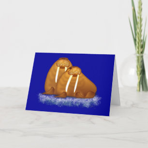 Walrus Pair Floating on Ice Flow greeting card Feiertagskarte