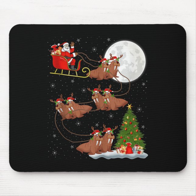 Walrus Santa Sleigh Flying Funny Magical Christmas Mousepad (Vorne)
