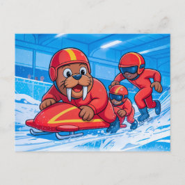 Walrus Starting a Bobsleigh Run on a Snowy Track Postkarte