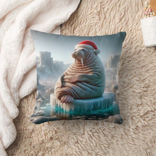 Walrus Tragend eine Weihnachtsmannmütze Kissen (Decke)