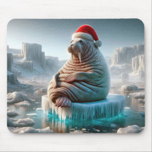 Walrus Tragend eine Weihnachtsmannmütze Mousepad