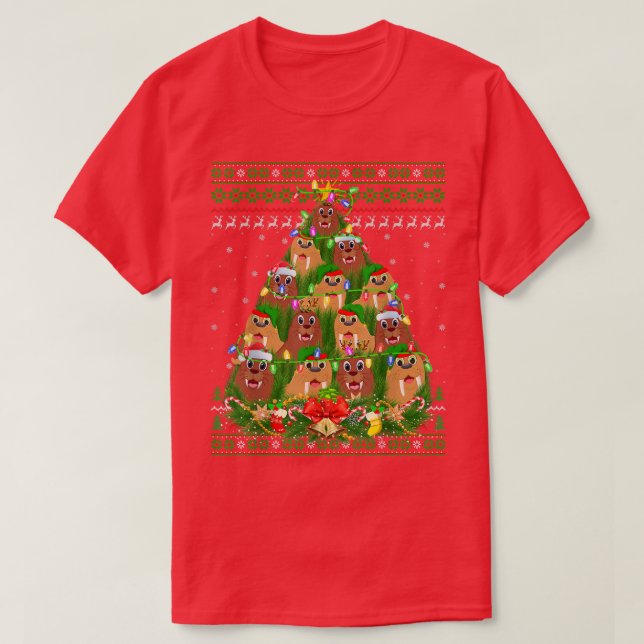 Walrus Xmas Lighting Tree Santa Walrus Ugly Christ T-Shirt (Design vorne)