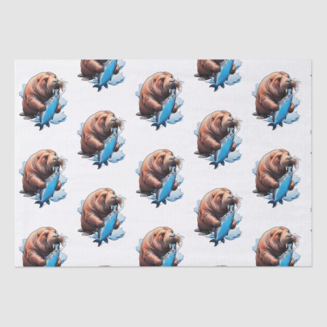 Walrusfischerei im Meer Seidenpapier (Vorderseite)