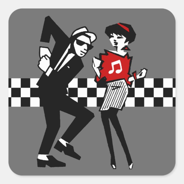 Walt Jabsco & Betty Beat in Grau II Quadratischer Aufkleber (Vorderseite)