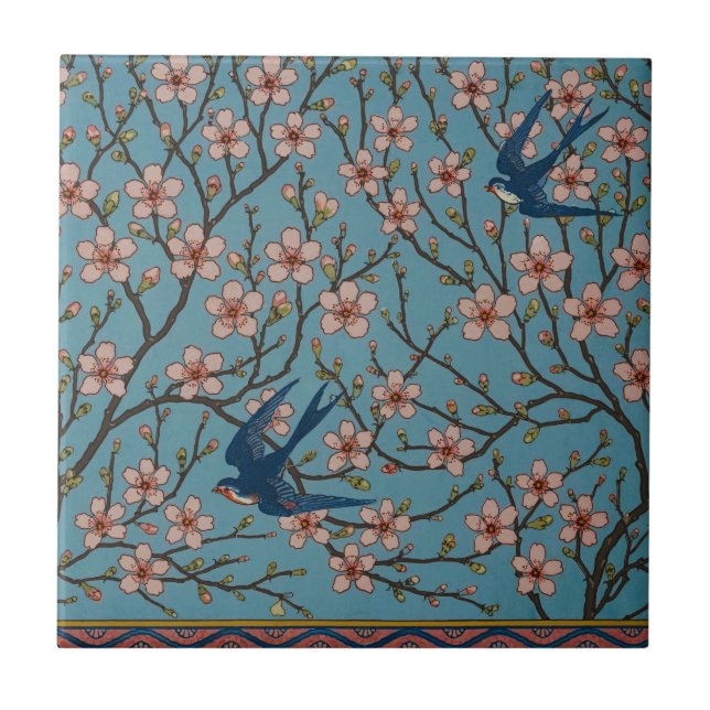 Walter Crane Almond Blossom & Swallow Fliese (Vorderseite)