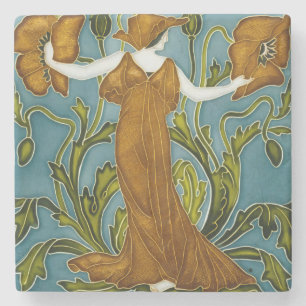 Walter Crane Art Nouveau Orange Mohn-Mädchen Steinuntersetzer
