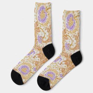 Walter Crane Arts and Crafts Purple Blumenkunst Socken