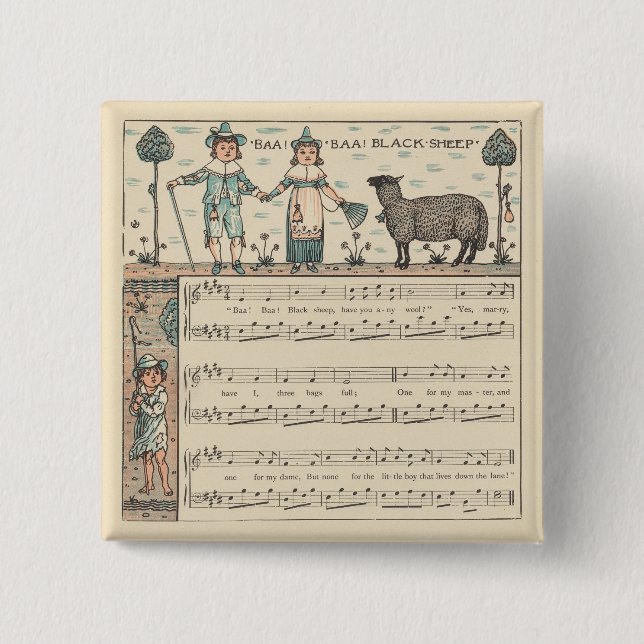 Walter Crane Baa Baa schwarzes Schaf Kinderreim Button (Vorderseite)
