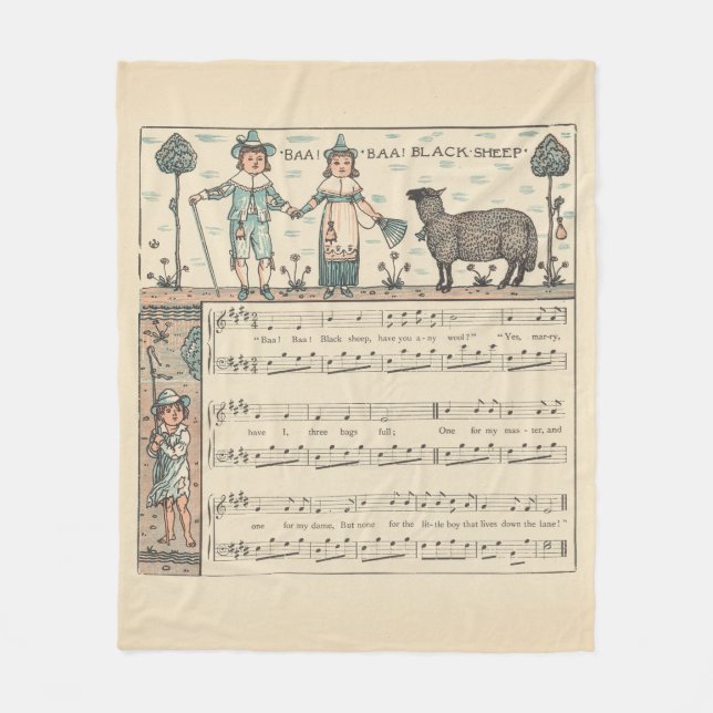 Walter Crane Baa Baa schwarzes Schaf Kinderreim Fleecedecke (Vorderseite)