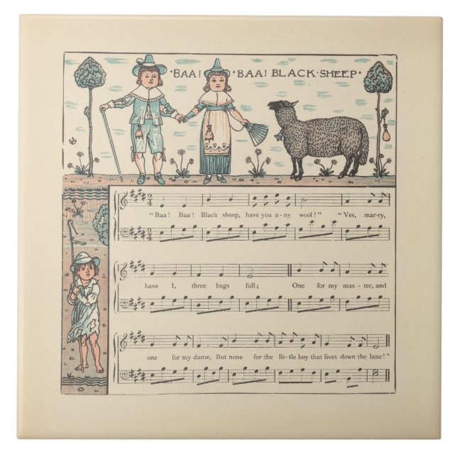 Walter Crane Baa Baa schwarzes Schaf Kinderreim Fliese (Vorderseite)