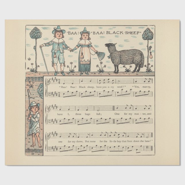 Walter Crane Baa Baa schwarzes Schaf Kinderreim Geschenkpapier (Flach)