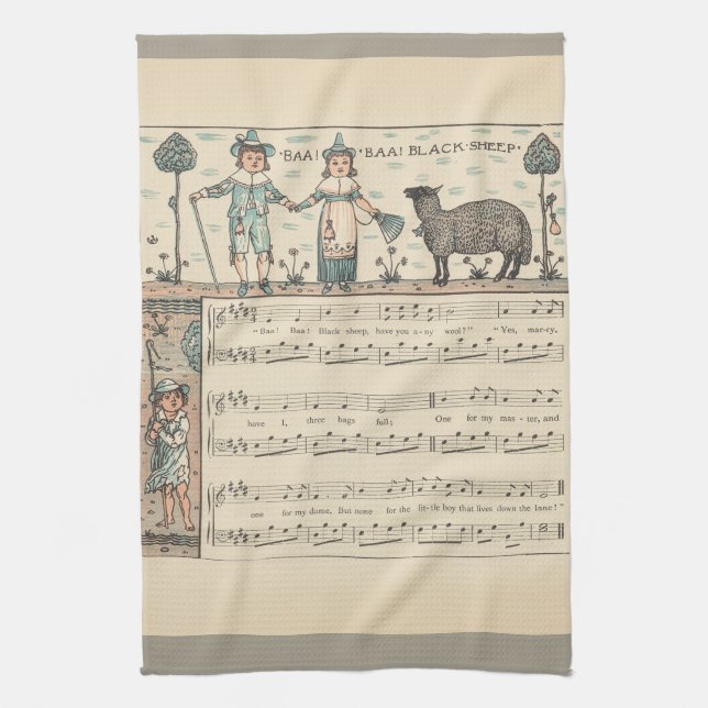 Walter Crane Baa Baa schwarzes Schaf Kinderreim Geschirrtuch (Vertikal)