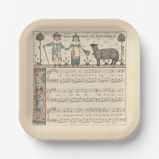 Walter Crane Baa Baa schwarzes Schaf Kinderreim Pappteller (Vorderseite)
